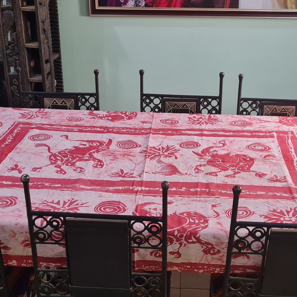African Batik Print Hand Printed Tablecloth, Authentic Handmade in Nigeria.